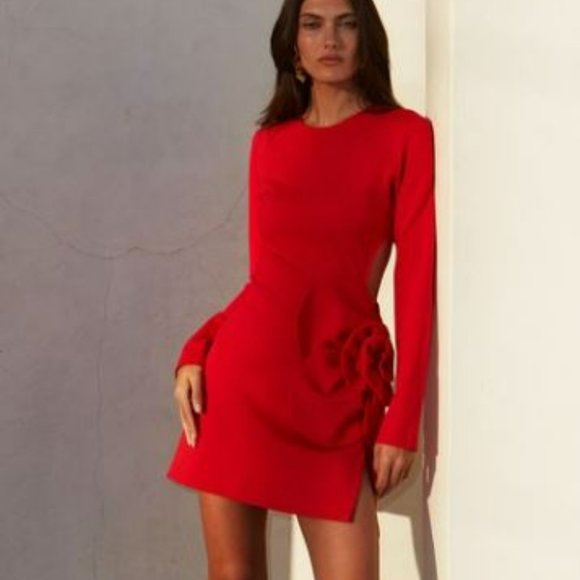 Red Floral  Cut Out Dress - Picture 1 of 3